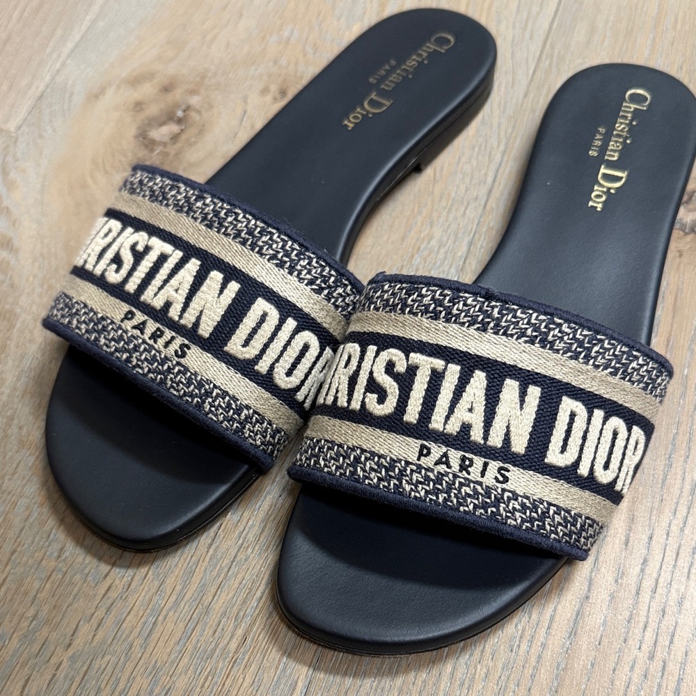 Dior Navy and Brown Logo Slide Sandals - Picture 4 of 4